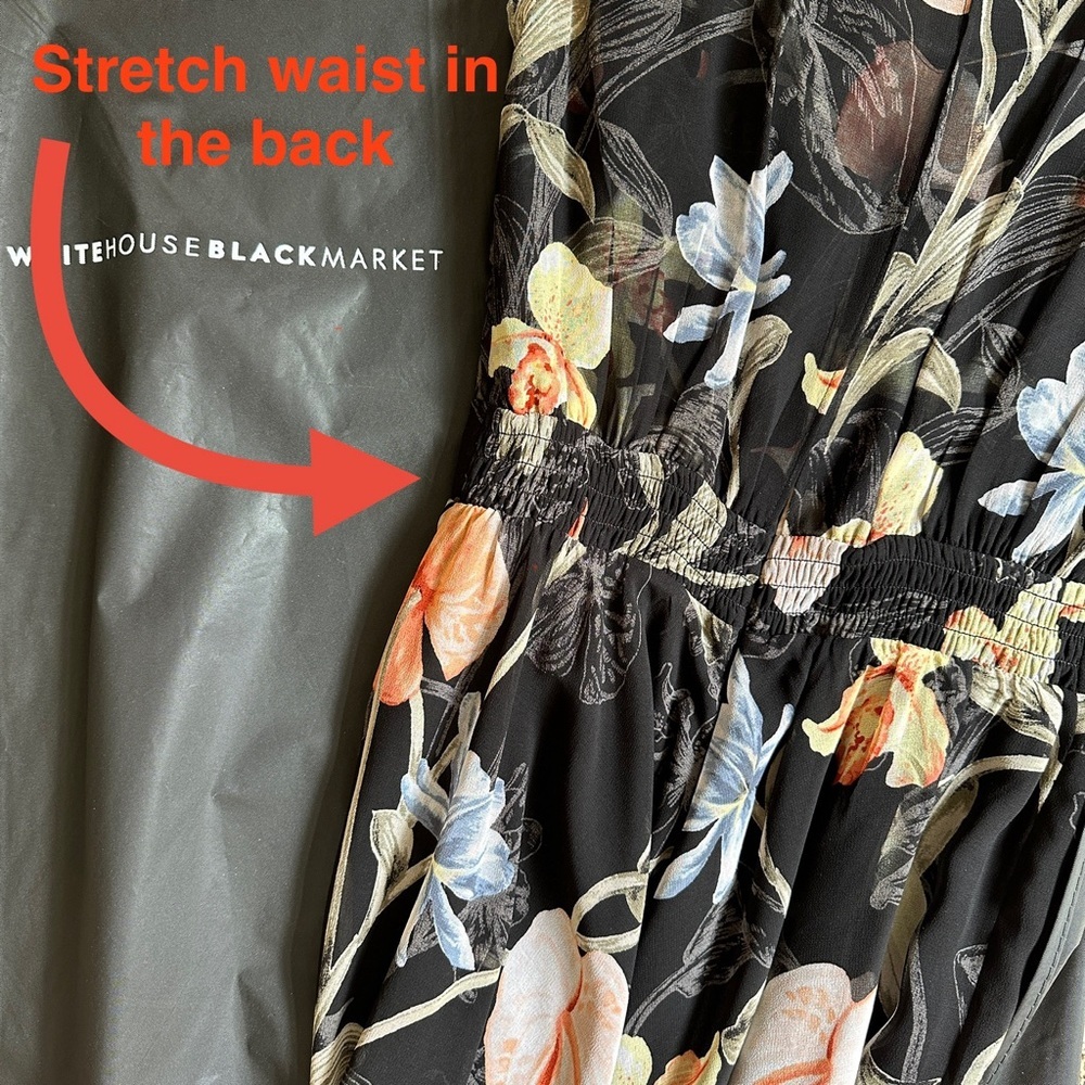 WHBM Fit Flare Dress Swing Feminine Flowy Black Floral Chifon Size 2 Sleeveless - Picture 14 of 15